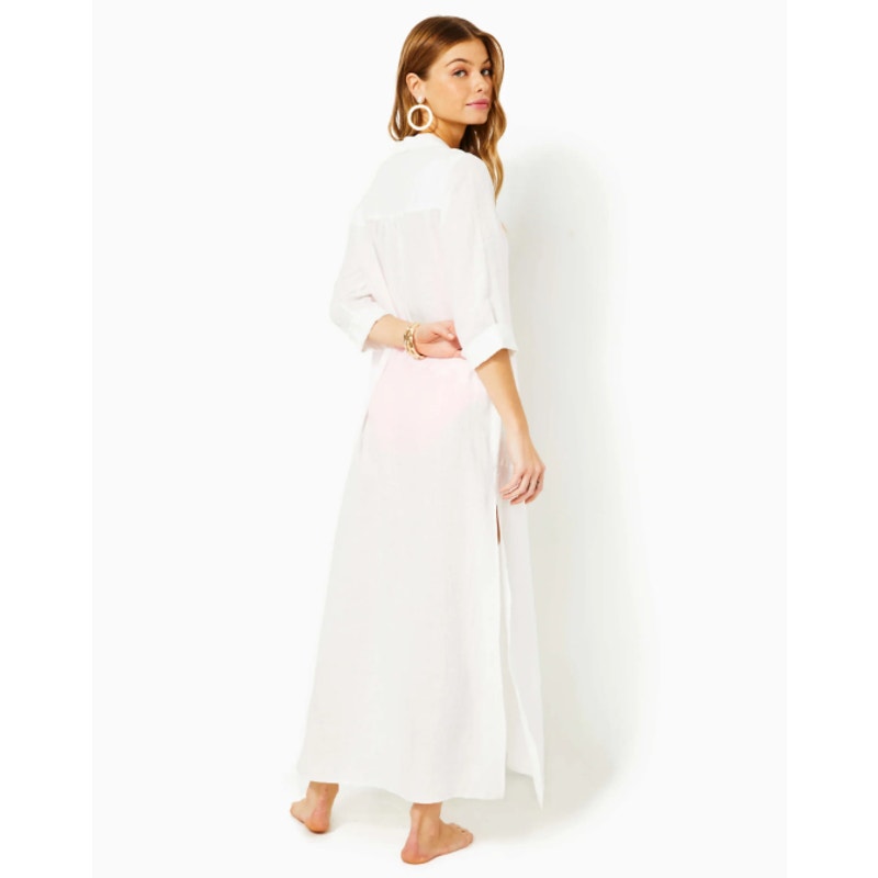 LILLY PULITZER Womens Natalie Maxi Cover-Up Shirtdress Large Resort White NWT