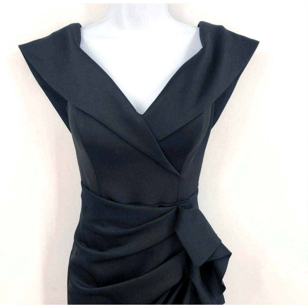 XSCAPE Women's Scuba Off The Shoulder Gown Size 14 Black Ruffle Crepe NWT