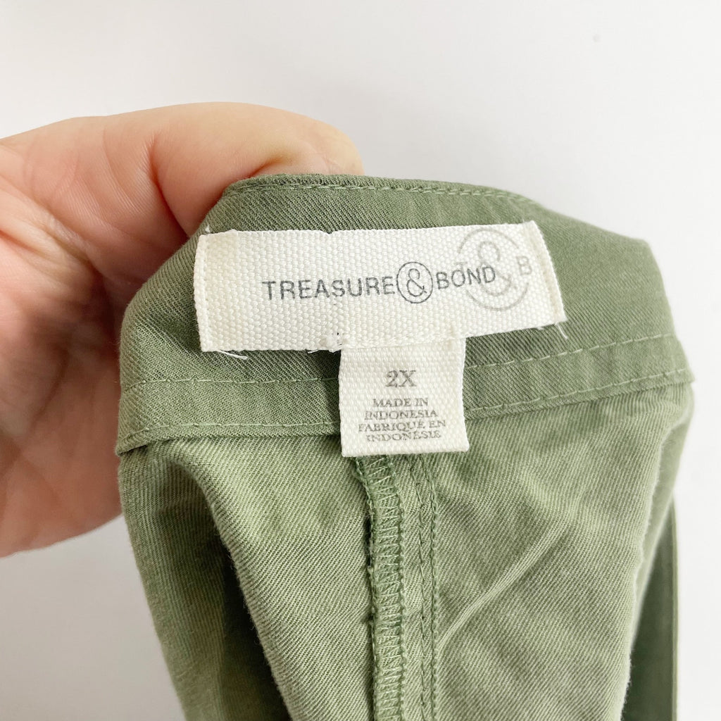 TREASURE & BOND Mini Skirt 2X Olive Green Pocket Block Button Up NWOT