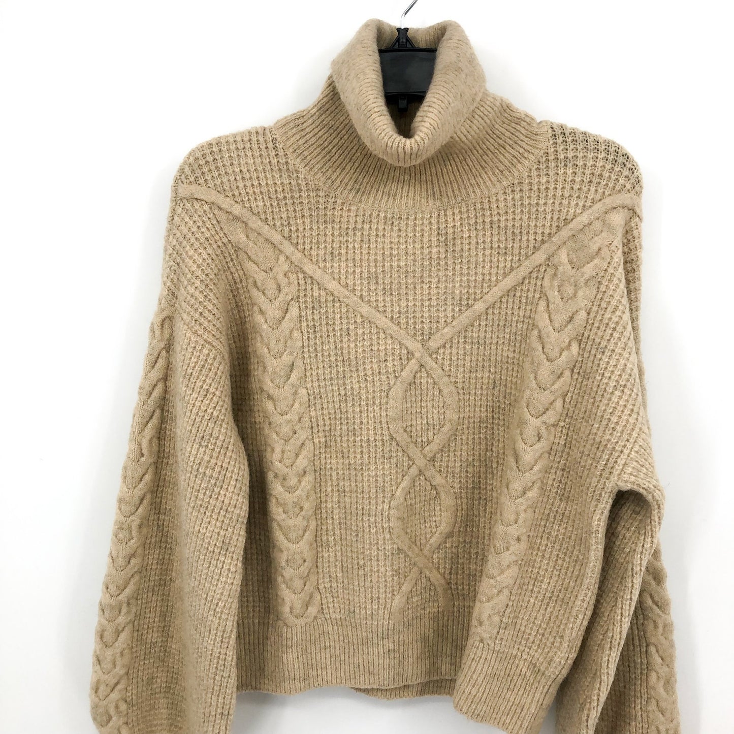 BARDOT Women's Maya Cable Knit Sweater Small Beige Pebble Balloon Sleeves NWT