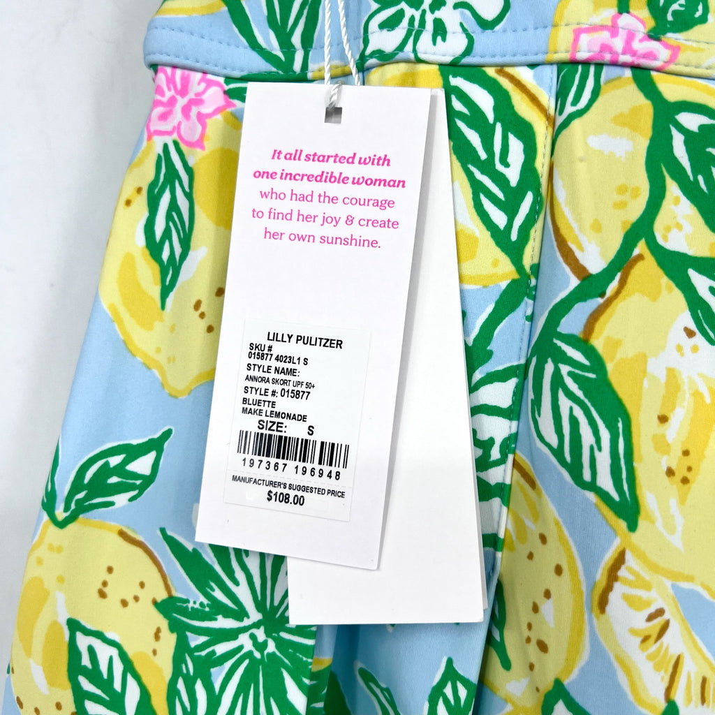 LILLY PULITZER Luxletic Annora Skort Small Bluette Make Lemonade UPF 50+ NWT