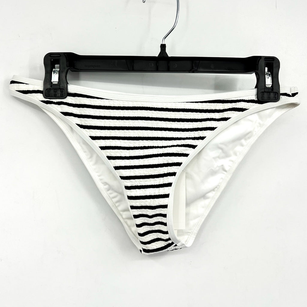 L*SPACE Women's Suzi Classic Bikini Bottom Medium Black White Stripe Ribbed NWT