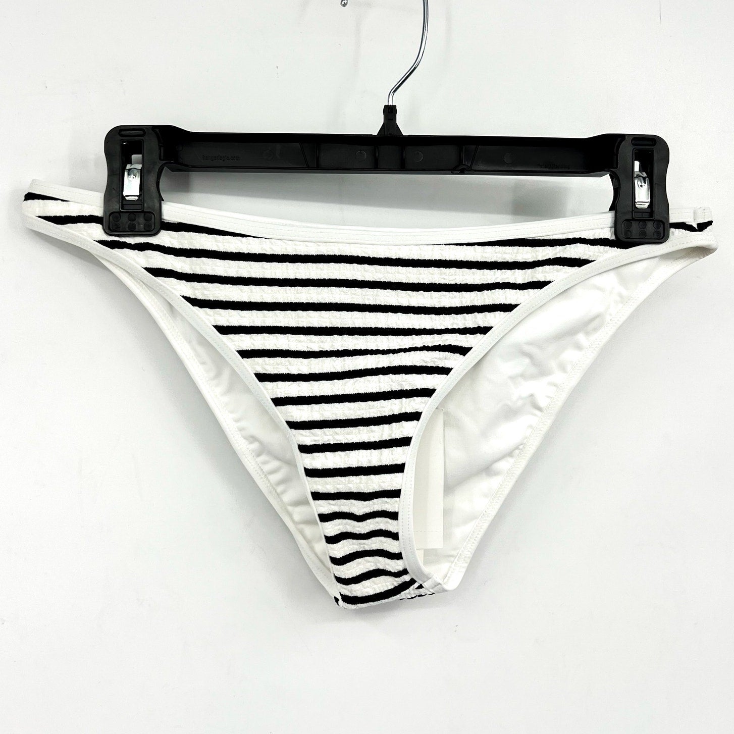 L*SPACE Women's Suzi Classic Bikini Bottom Medium Black White Stripe Ribbed NWT