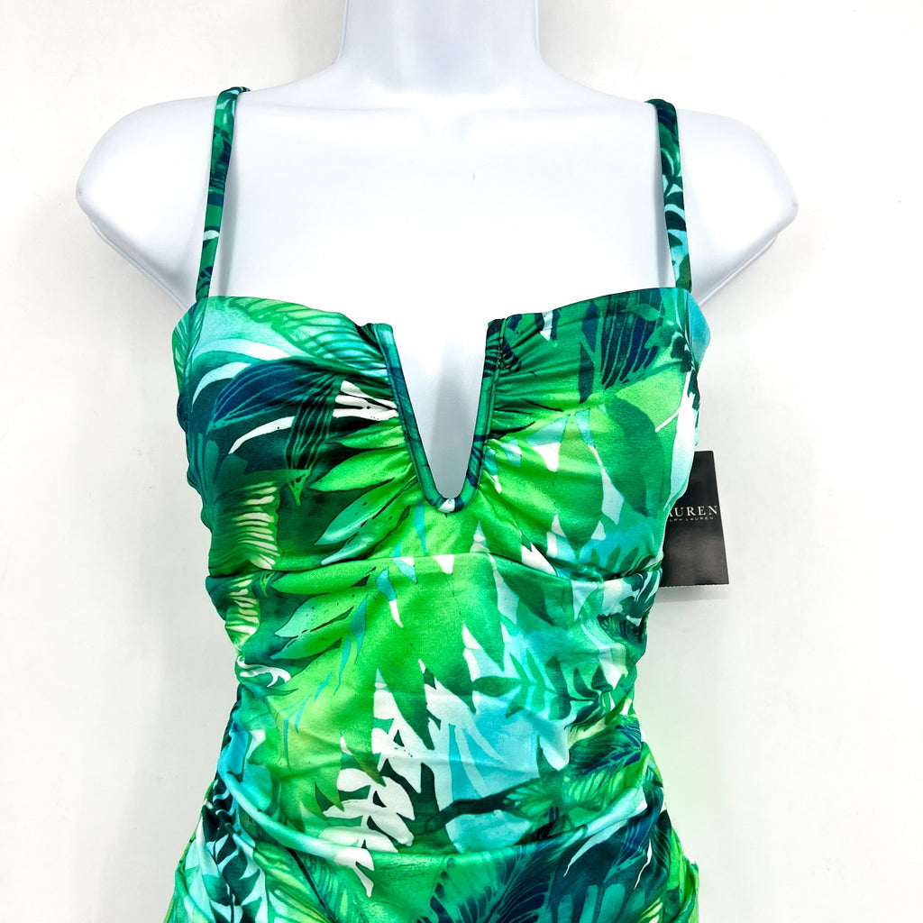 LAUREN RALPH LAUREN Women's One-Piece Swimsuit Size 10 Green Cartago Palms NWT