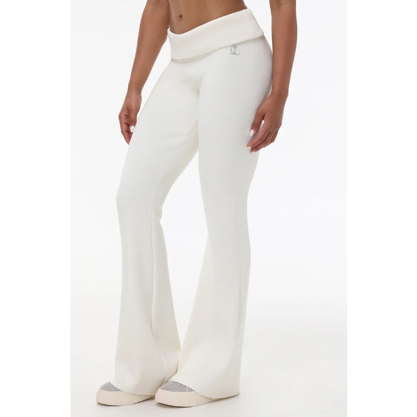 JUICY COUTURE Women's Knit Flare Pants Large White Angel Fold Over Band NWT