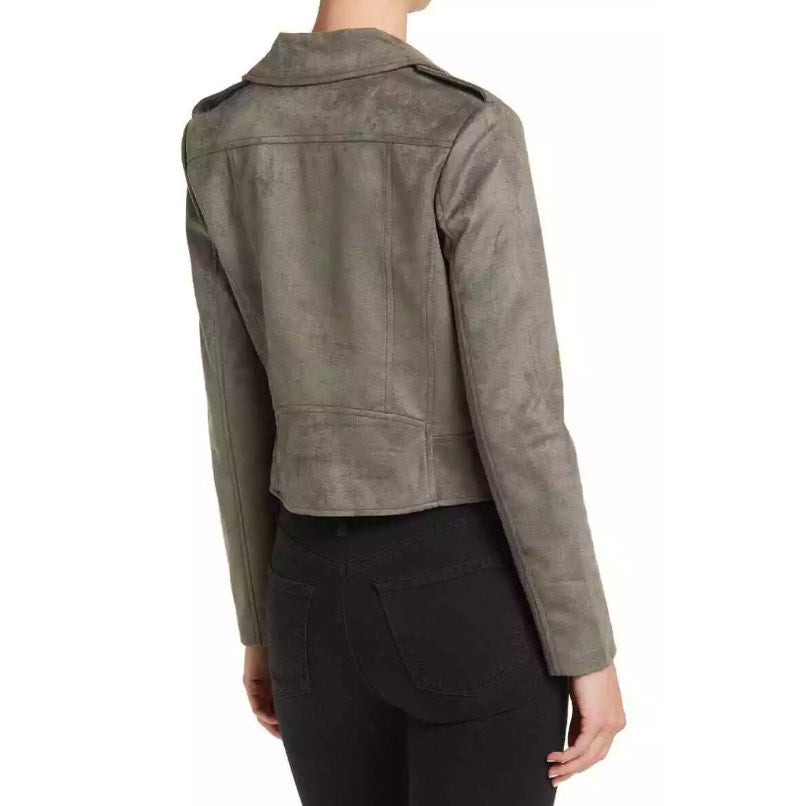 STEVE MADDEN Womens Faux Suede Moto Jacket Medium Olive Green Vegan Leather NWT