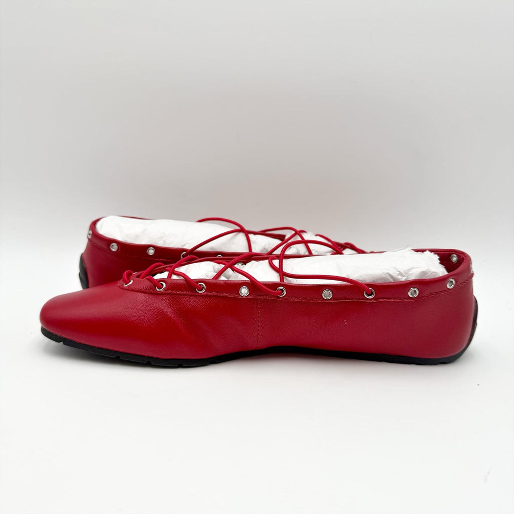 Steve Madden Womens Pointe Flats Size 8 M Red Leather Lace-Up NIB