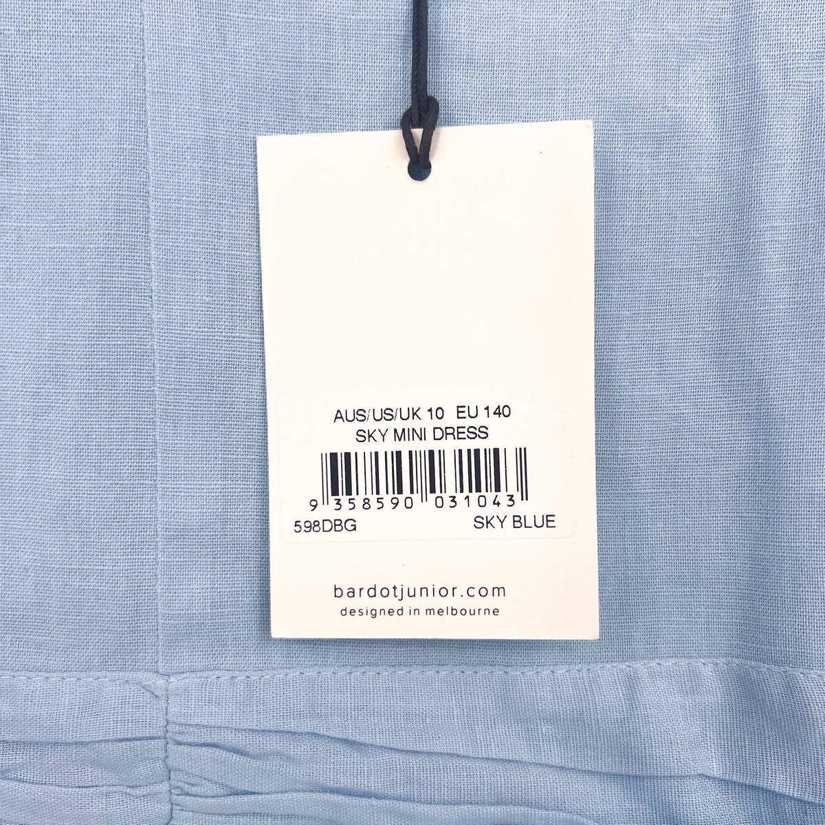BARDOT JUNIOR Girl's Sky Mini Dress Size 10 Sky Blue Short Cotton Flax NWT