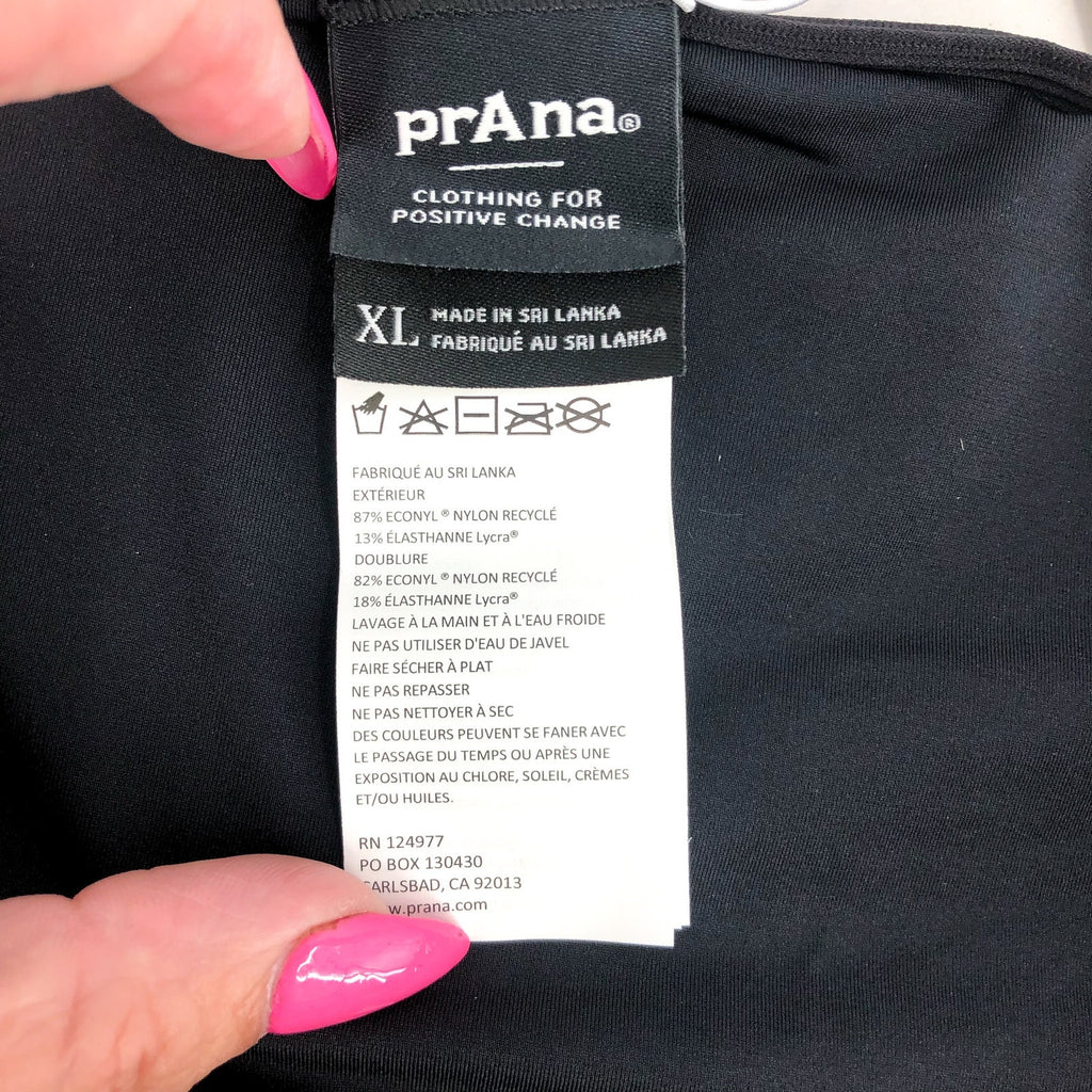 PRANA Women's Marta Bikini Bottom XL Black Ottoman Ribbed Fold Over Band NWT