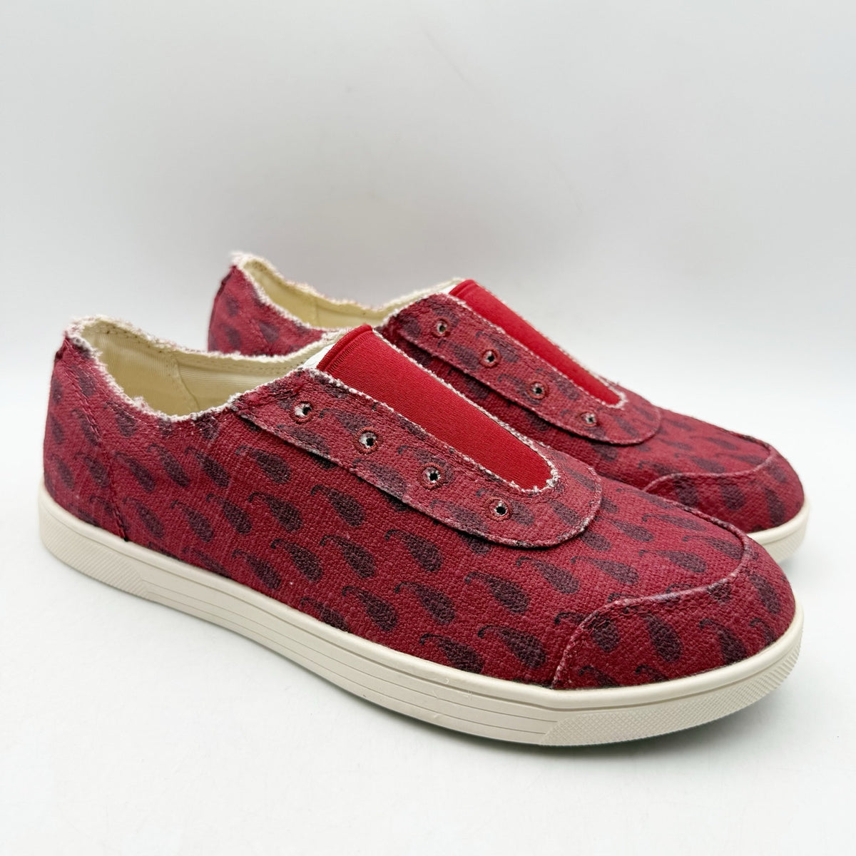 Spenco Womens Santa Maria Batik Sneakers Size 7.5 Red Canvas Casual Slip On NIB