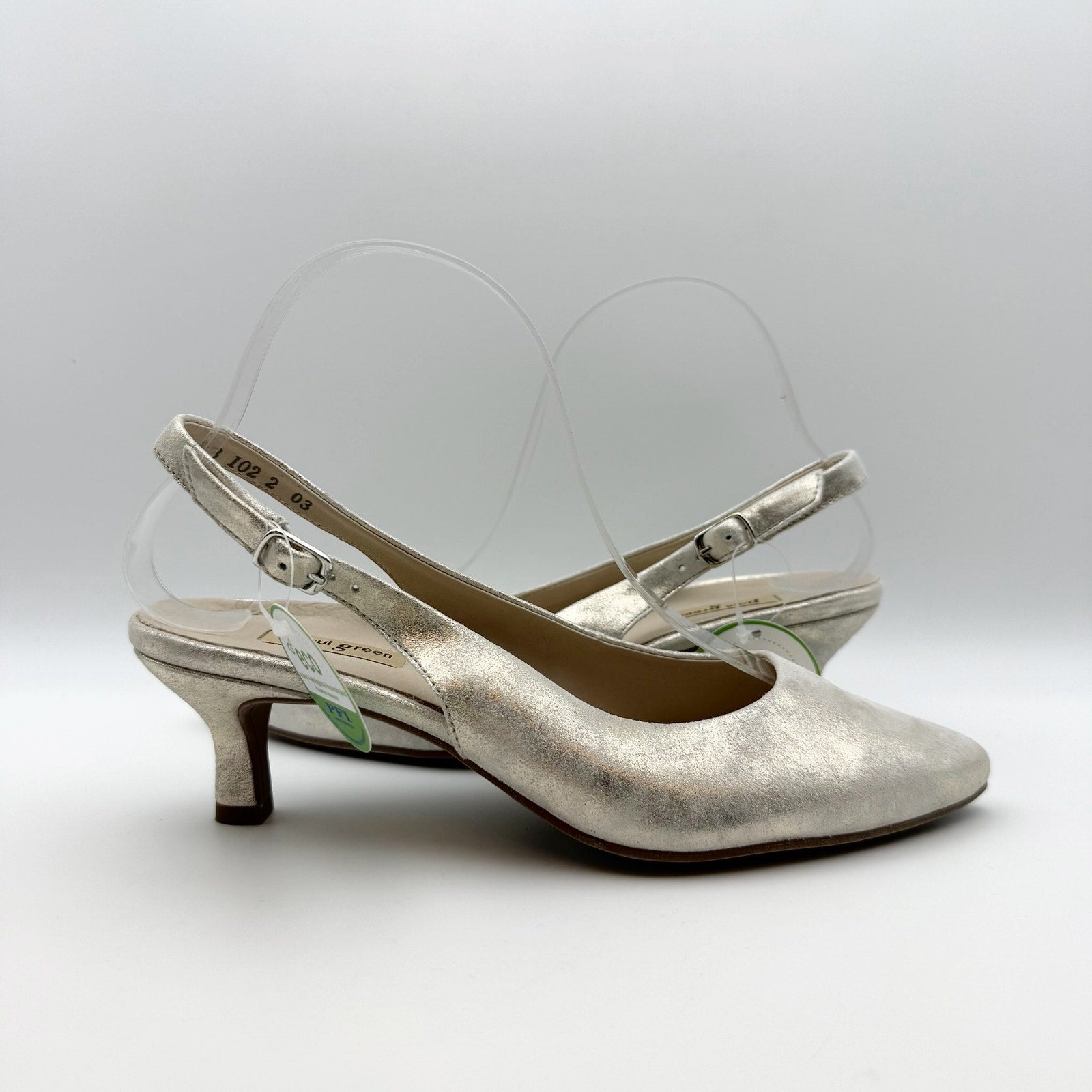 Paul Green Womens Rio Heels US 6.5 M Silver Metallic Leather Ankle Strap NIB