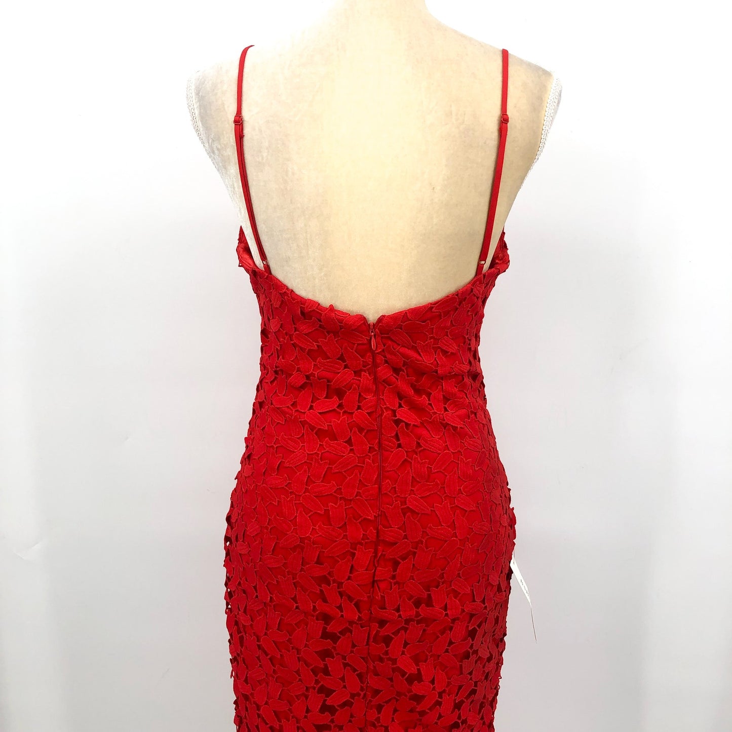 Bardot Ariel Leaf Lace Midi Dress US 6 Small Lipstick Red Spaghetti Straps NWT