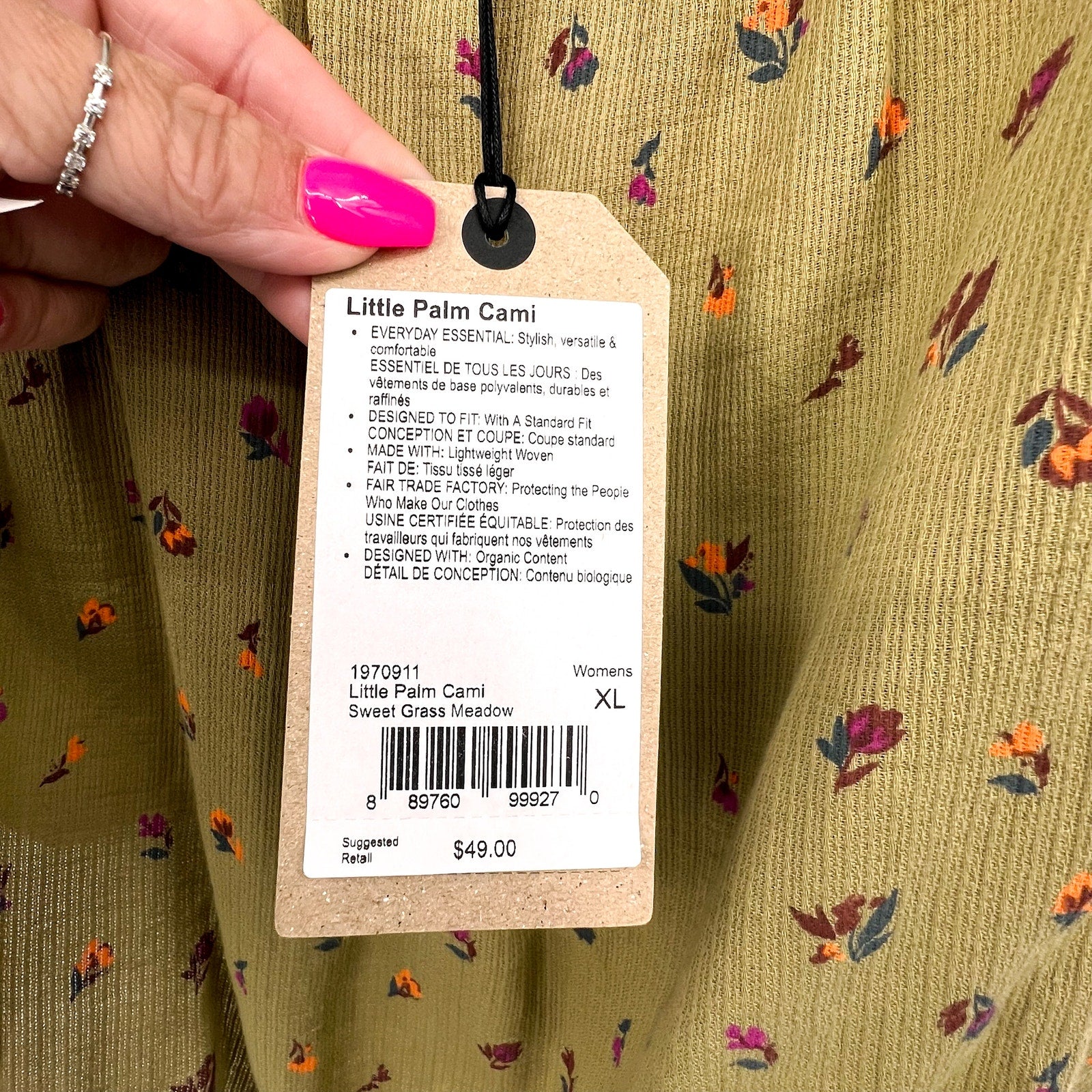 PRANA Women's Little Palm Cami Tank Top XL Green Floral Sweet Grass Meadow NWT
