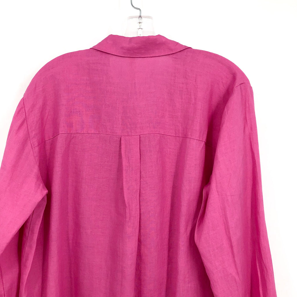 EILEEN FISHER Women's Button-Up Shirt Medium Pink Organic Linen Long Sleeve NWOT