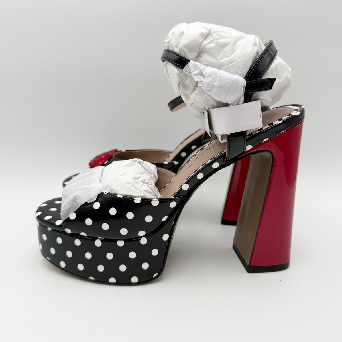 Betsey Johnson Womens Allyson Platform Heel US 6.5 Red Black White Polka Dot NIB