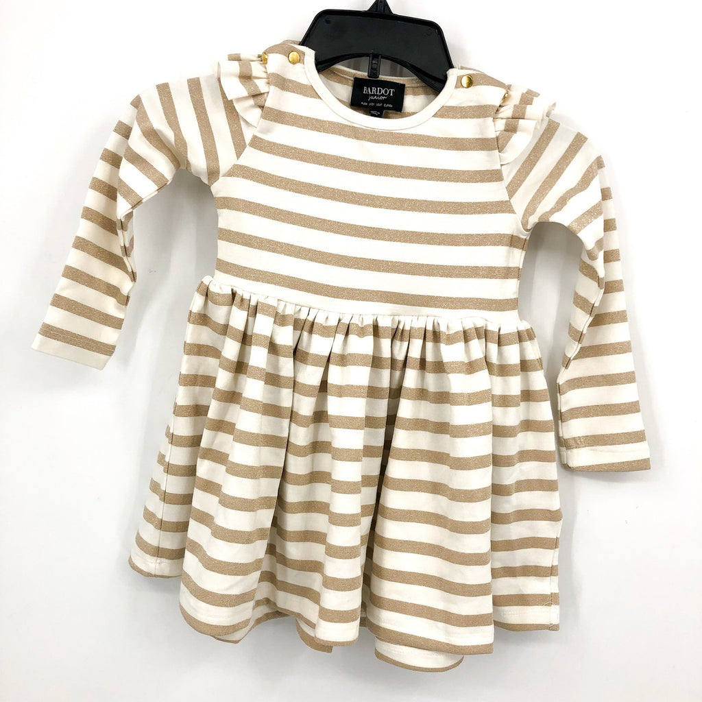 BARDOT Goldie Knit Dress BABY 9-12 Months White Gold Striped Long Sleeve NWT