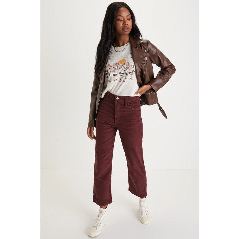 LEVI'S Women's Ribcage Straight Ankle Pants 29x27 US 8 Red Brown Corduroy NWT