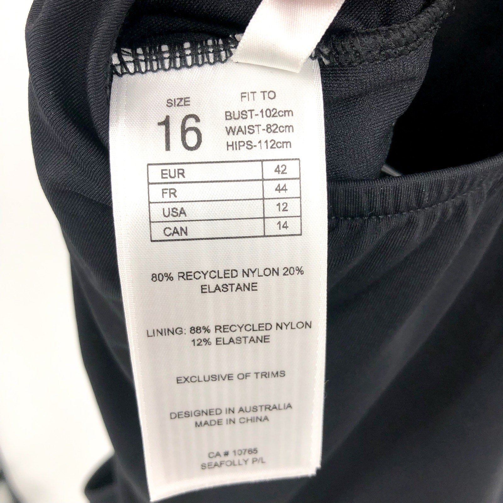 SEAFOLLY COLLECTIVE Women's One Piece Swimsuit US 12 Black Cap Sleeve NWT