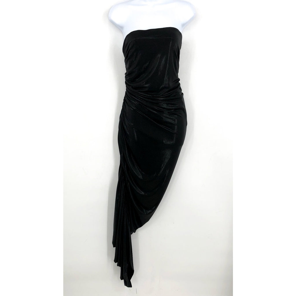 NORMA KAMALI Diana Strapless Ruched Lamé Dress Medium 38 Dark Grey Metallic NWT