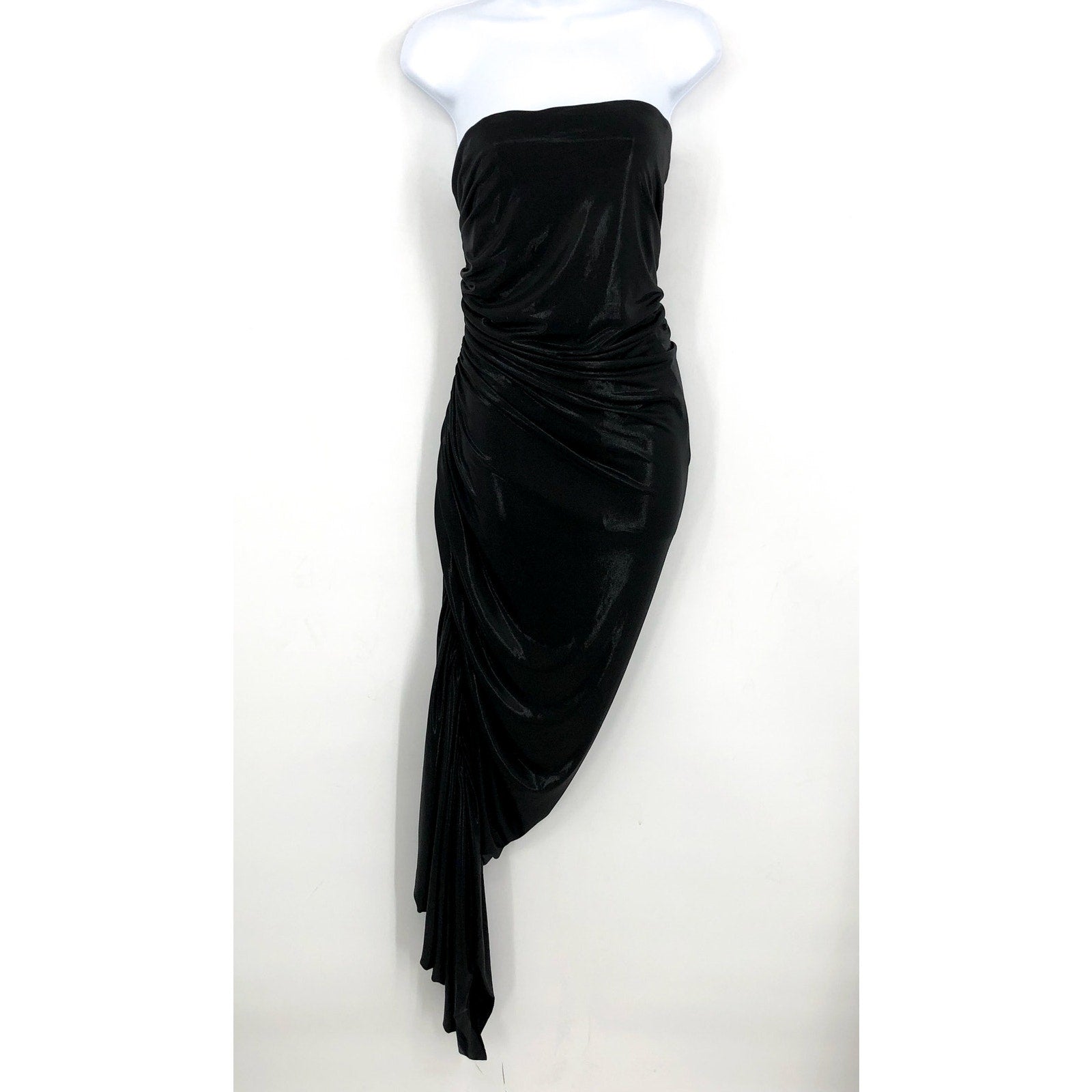NORMA KAMALI Diana Strapless Ruched Lamé Dress Medium 38 Dark Grey Metallic NWT