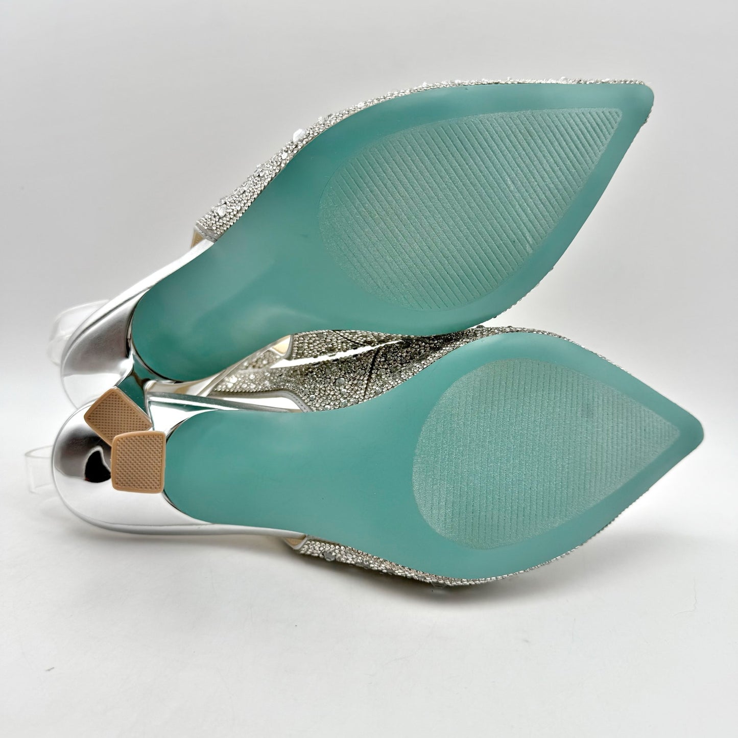 Betsey Johnson Womens Mya Pump US 8.5 M Silver Rhinestone Satin NWOB