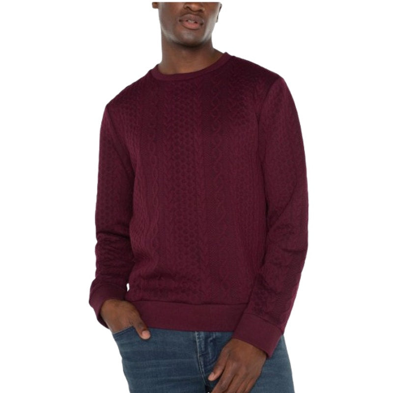LIVERPOOL Men's Cable Knit Crew Neck Sweater Small Burgundy Red Jacquard NWT
