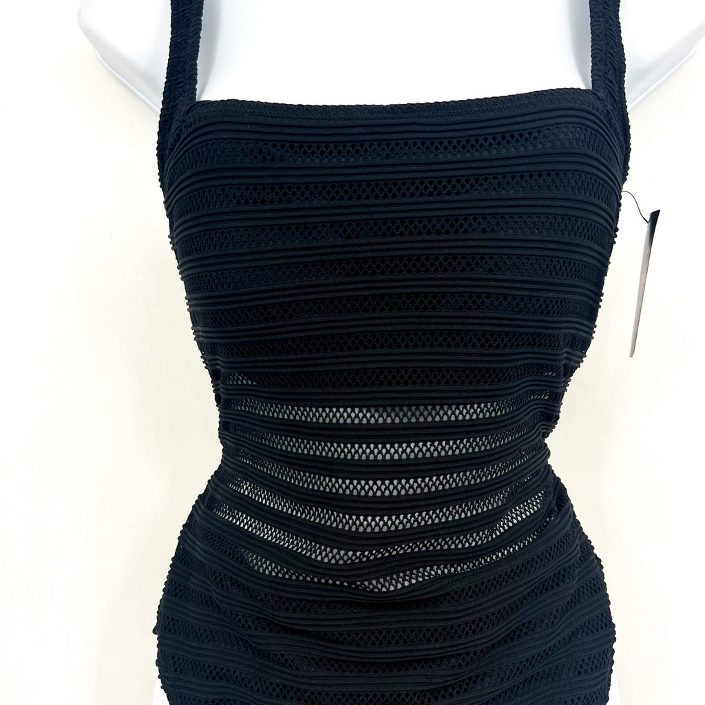 LAUREN RALPH LAUREN Ottoman One-Piece Swimsuit Size 14 Black Mesh Stripe NWT