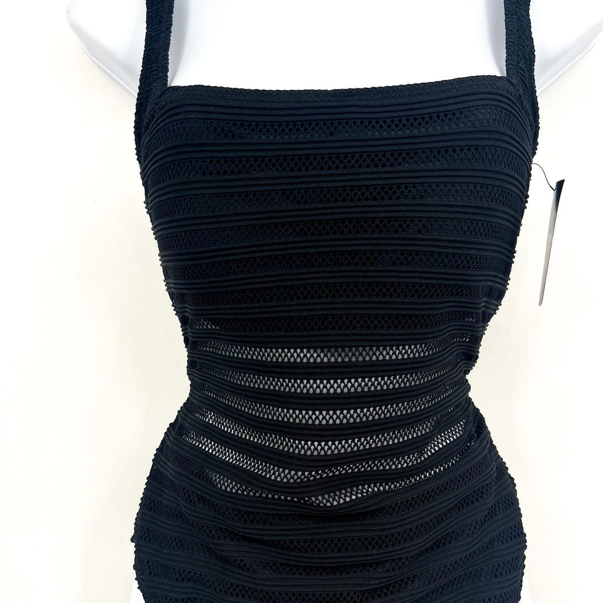 LAUREN RALPH LAUREN Ottoman One-Piece Swimsuit Size 14 Black Mesh Stripe NWT