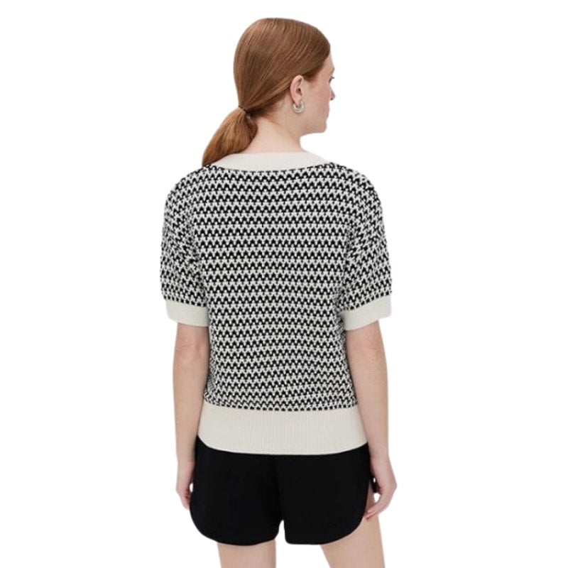 VARLEY Women's Dora Knit Cotton Top Small Black White Drop Shoulder Textured NWT