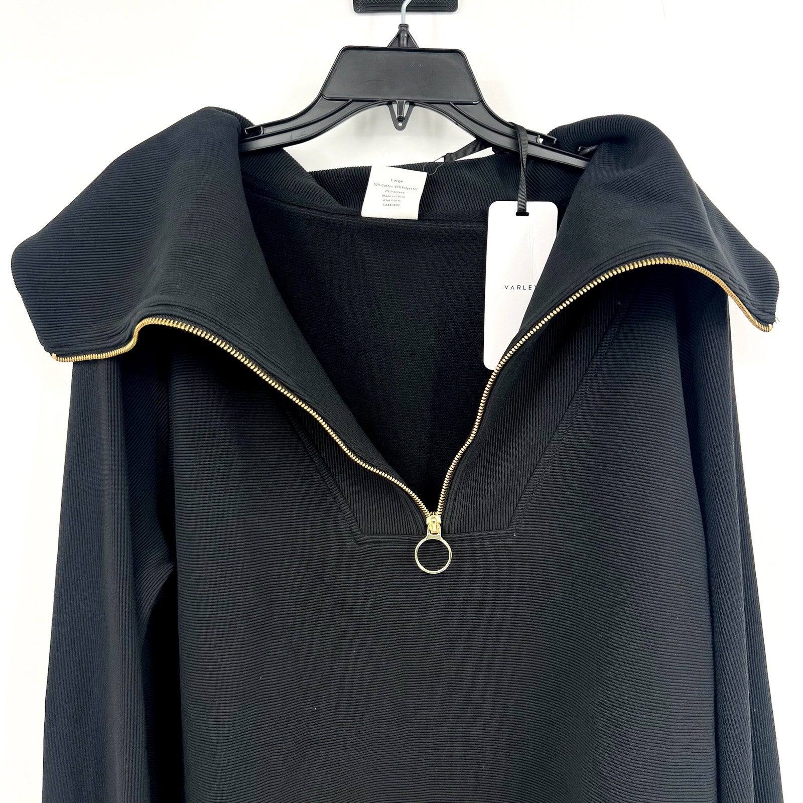 VARLEY Vine Half-Zip Pullover Large Black Ottoman Rib Exaggerated Collar NWT
