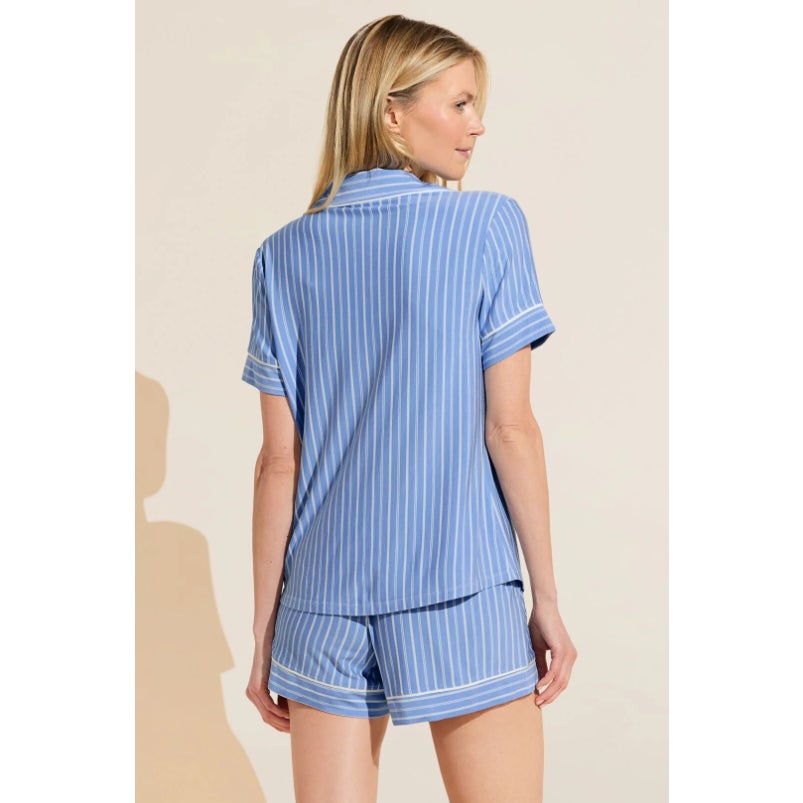 EBERJEY Womens Gisele Shorties PJ Set Small Blue Nordic Stripe Tencel Modal NWOT