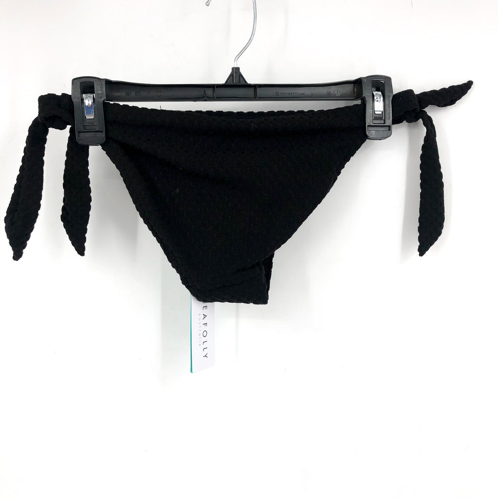 SEAFOLLY Riviera Hipster Tie Side Bikini Bottom Size 6 Black Textured NWT
