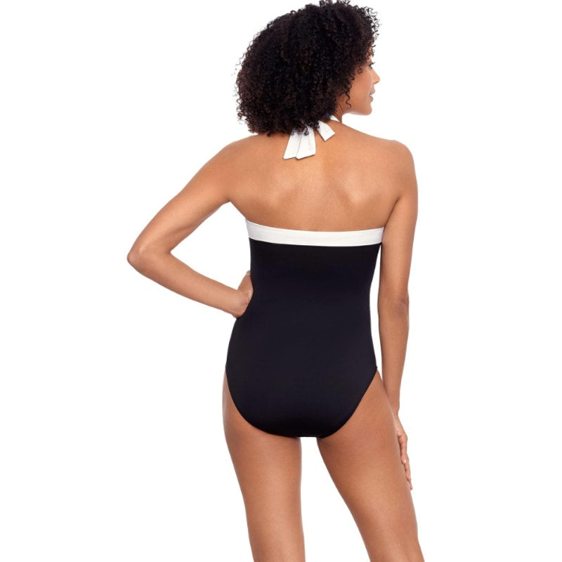 LAUREN RALPH LAUREN Bel Air Bandeau One-Piece Swimsuit Size 12 Black White NWT