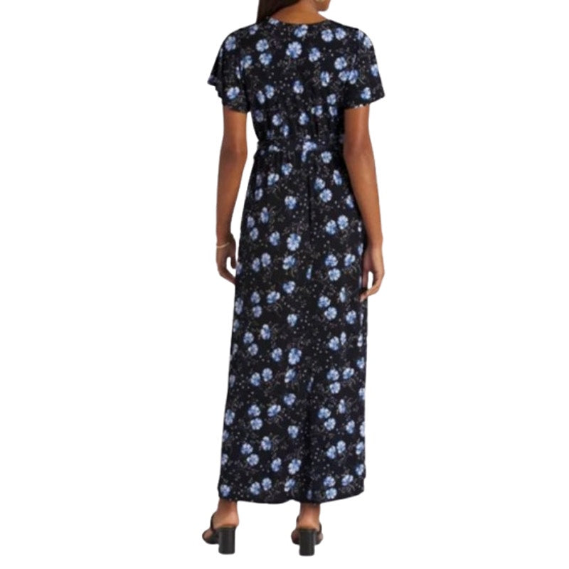 KAILEIGH Aurelle Maxi Dress Small Navy Blue Floral Side Slit STITCH FIX NWOT