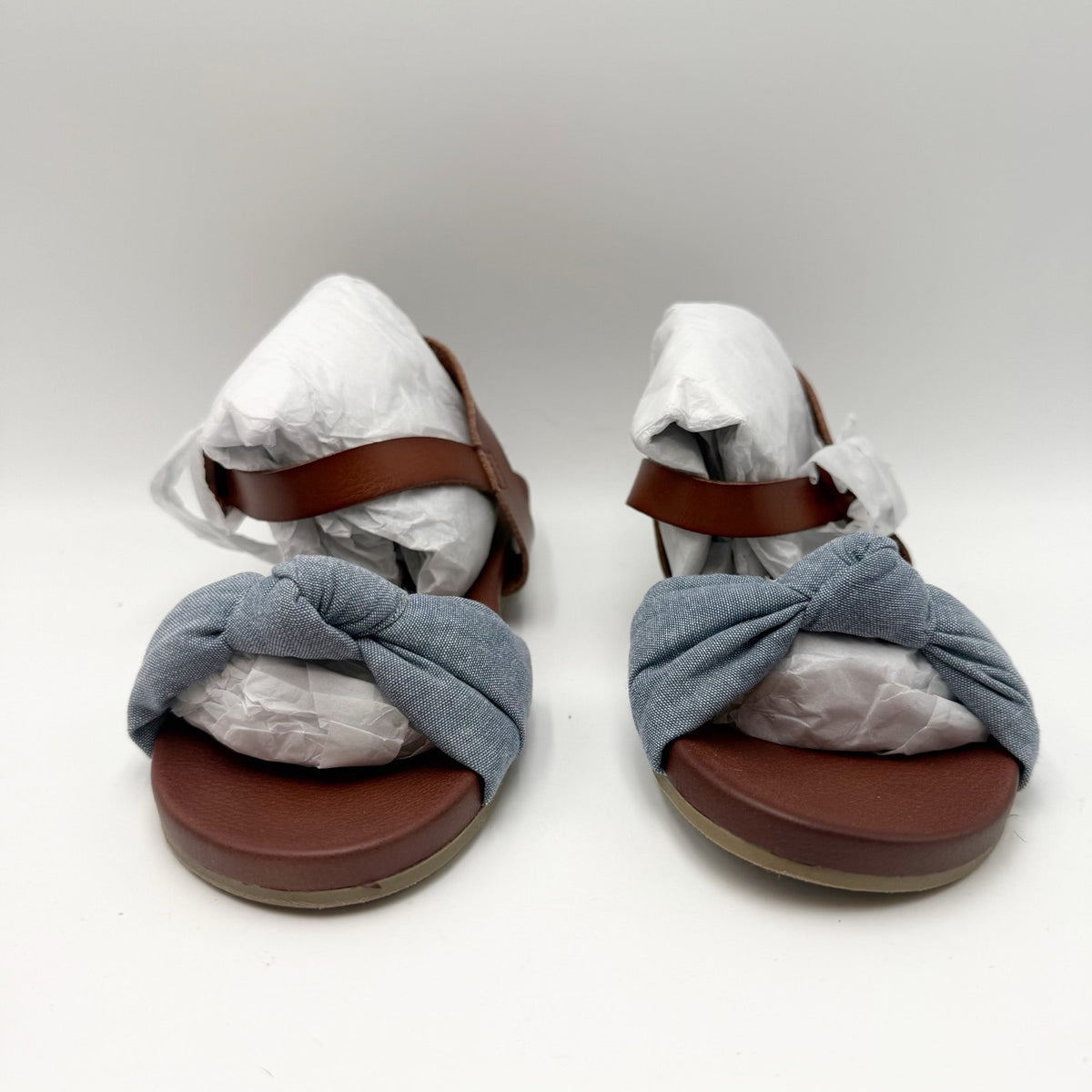 MIA Womens Addilynn Flat Sandals Size 6 Wide Blue Knotted Fabric Front NWOB