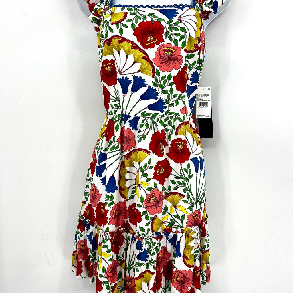 Adrianna Papell Womens Flutter Sleeves Short Dress Size 16 White Pink Floral NWT