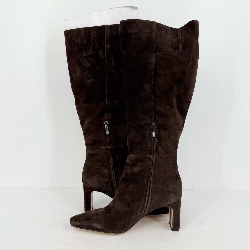 SAM EDELMAN Womens Sylvia Knee High Boots US 10M WIDE CALF Brown Suede NWOB