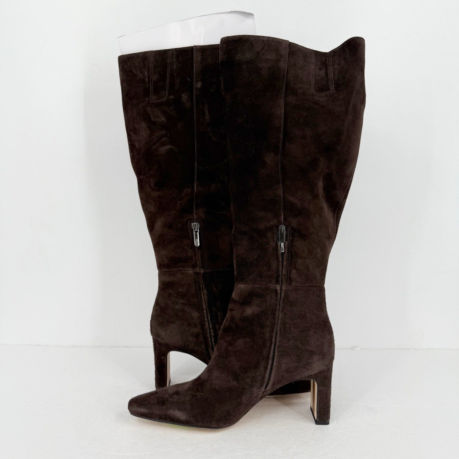 SAM EDELMAN Womens Sylvia Knee High Boots US 10M WIDE CALF Brown Suede NWOB