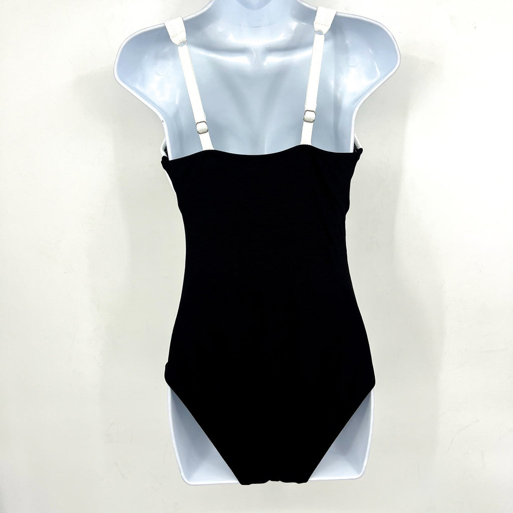 TOMMY BAHAMA Island Cays Tie-Front One-Piece Swimsuit Size 8 Black White NWT