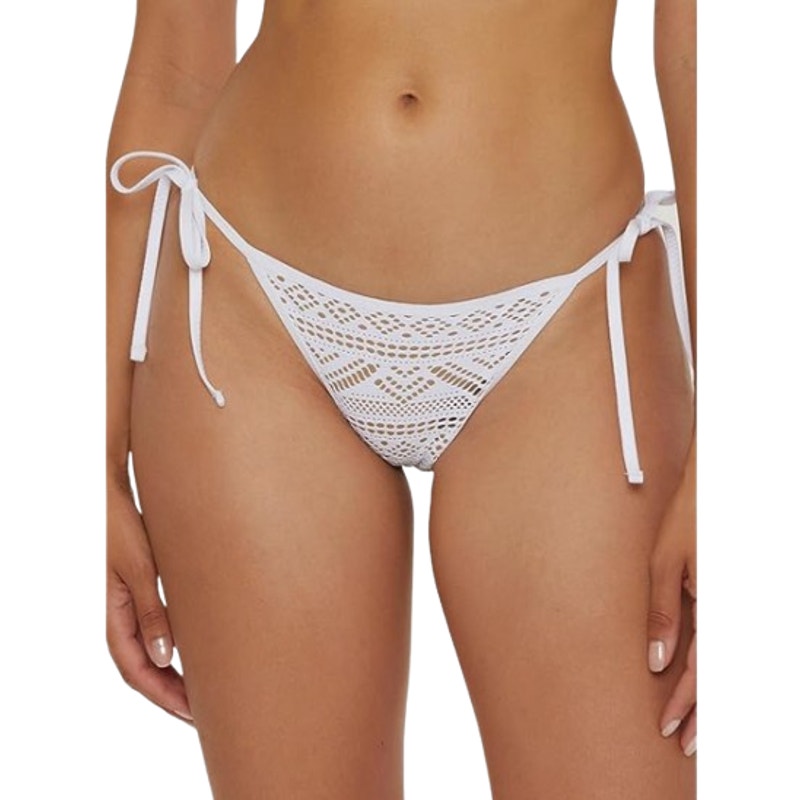 BECCA Virtue Color Play Crochet Tie Side Bikini Bottom Medium White/Tan NWT