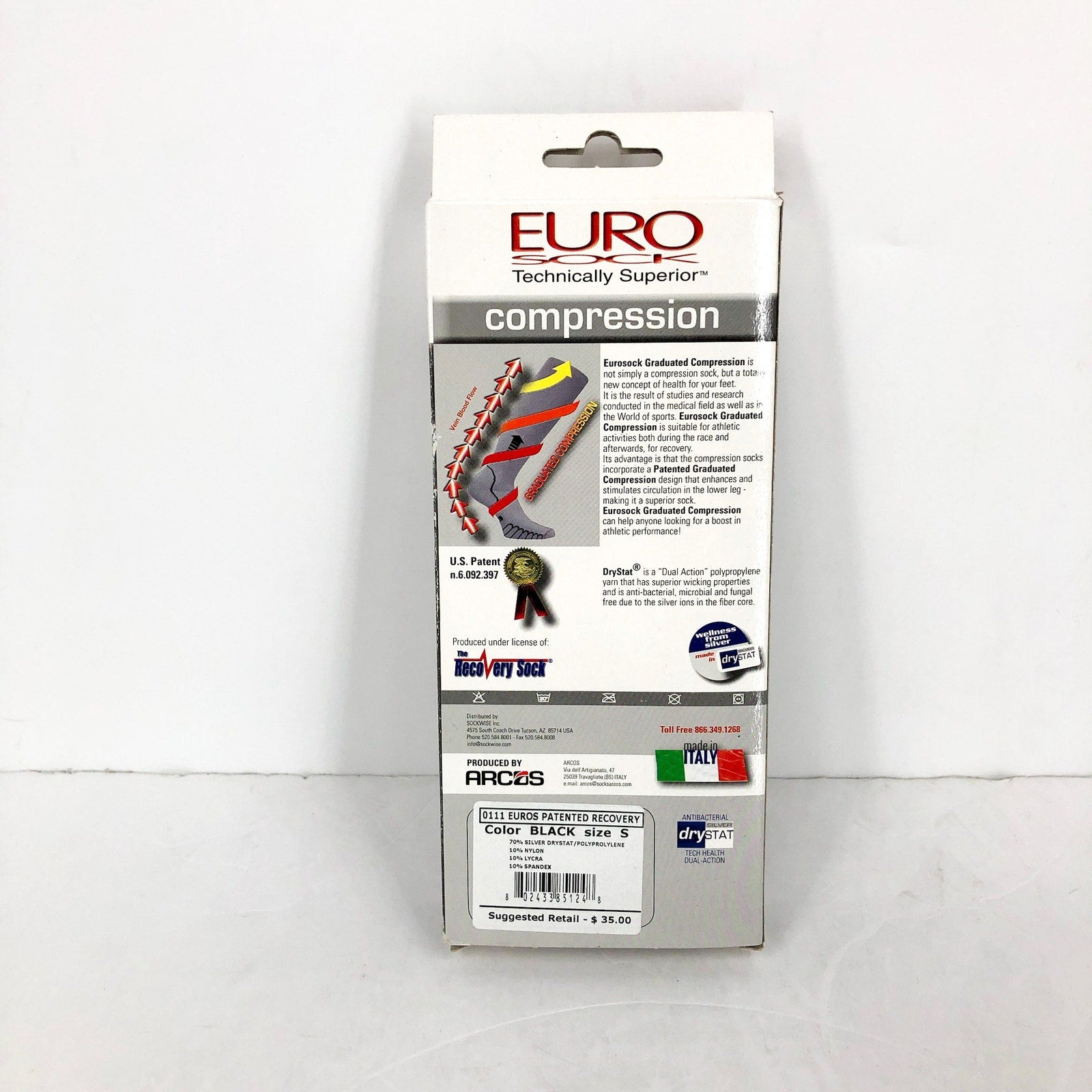 EUROSOCKS Compression Over the Calf Socks Small Womens 4-7 Black Lightweight NIB