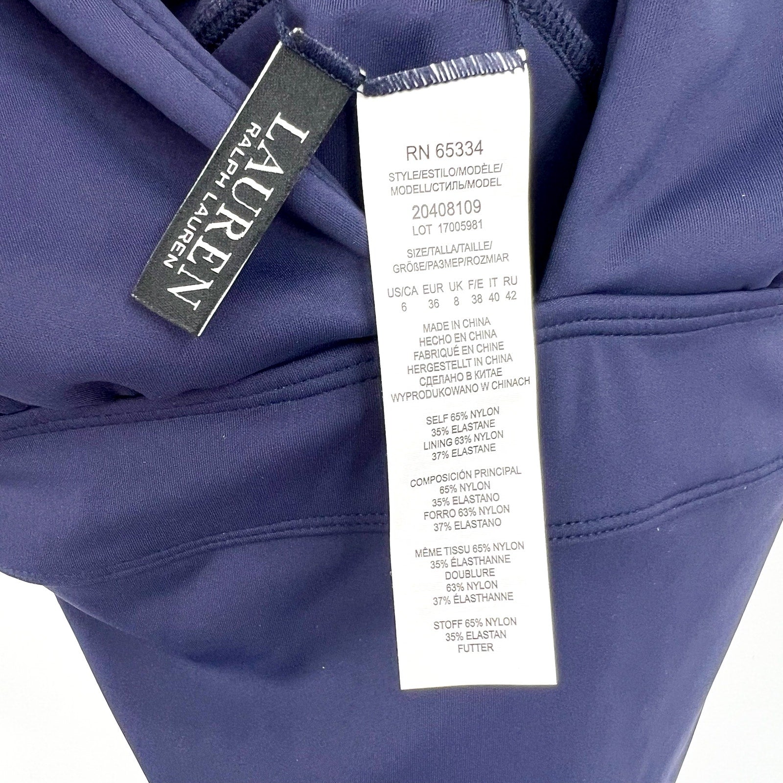 Lauren Ralph Lauren Sculpting One-Piece Swimsuit Size 6 Navy Blue Vneck NWT