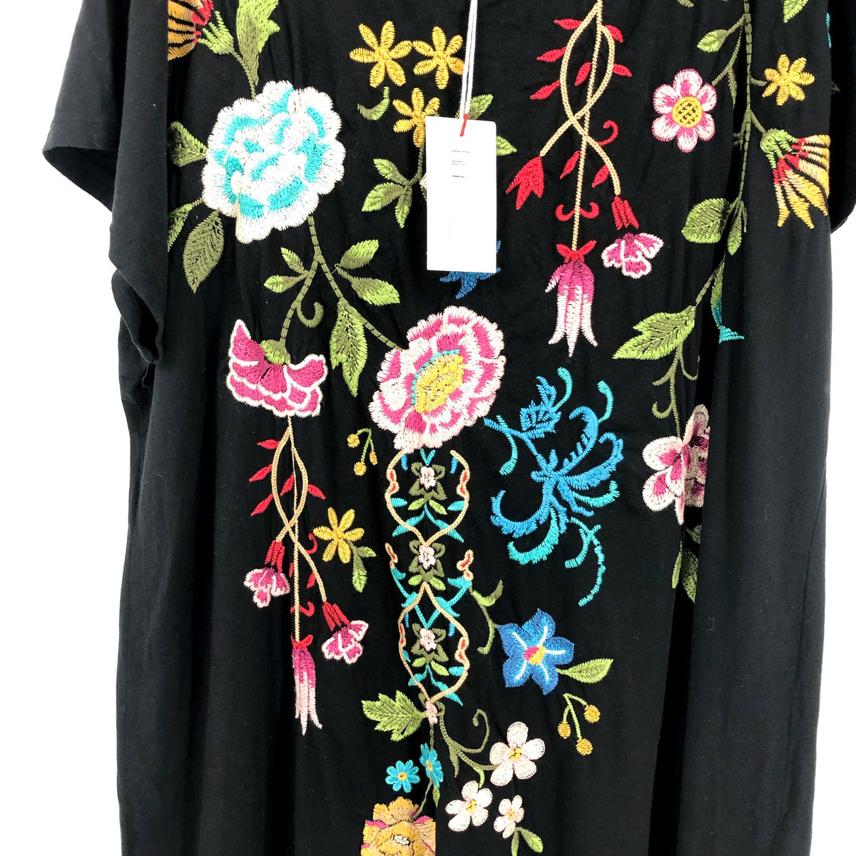 JOHNNY WAS Women's Sheri Relaxed Knit Dress 1X Black Embroidered Floral NWT