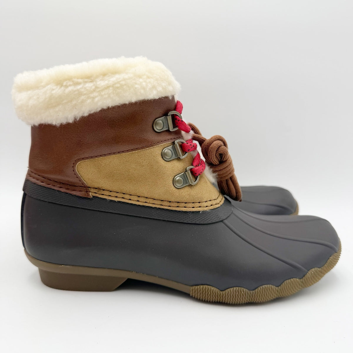 Sperry Kids Alpine Saltwater Winter Boots Size 5 Tan Red Water Resistant NWOB
