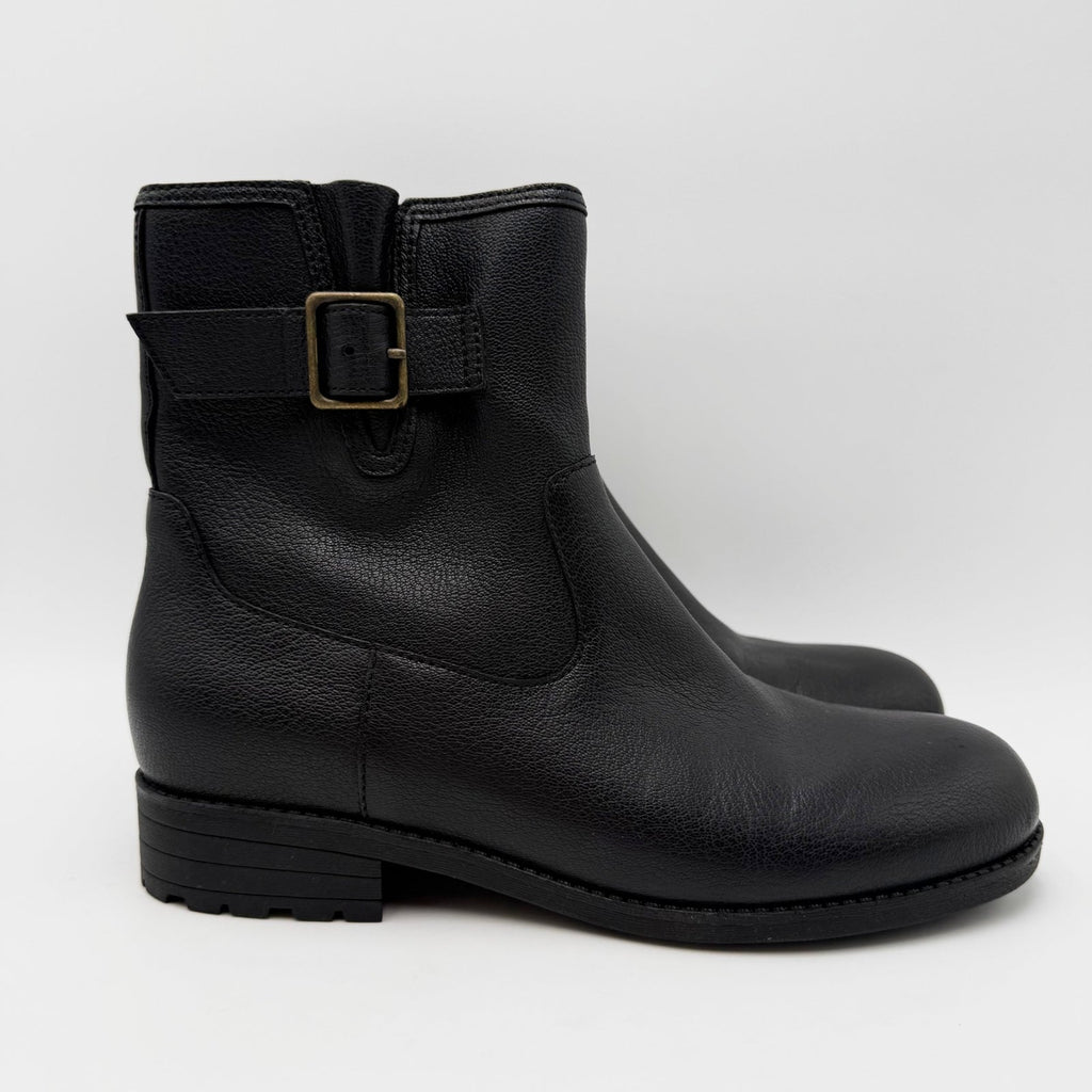 Vionic Womens Jill Zip Ankle Boots Size 7 EU 37 Black Leather Buckle NWOB