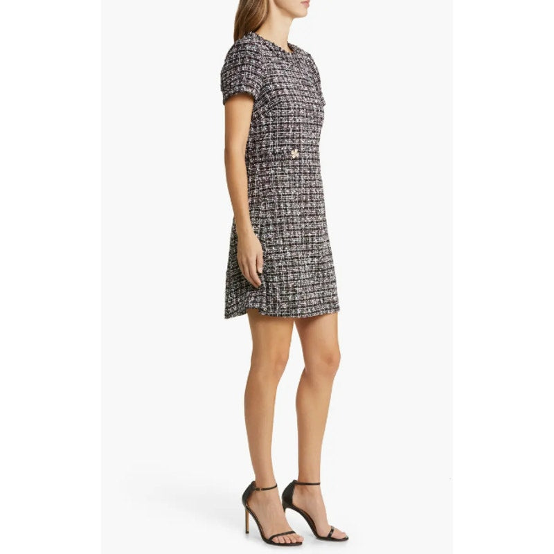 ELIZA J Women's Bouclé Fit & Flare Dress Size 6 Black Tweed Short Sleeve NWT