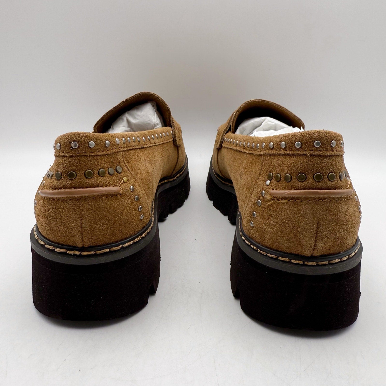 Donald Pliner Womens Massy Loafers US 5.5M EU 36 Brown Suede Studs NWOB