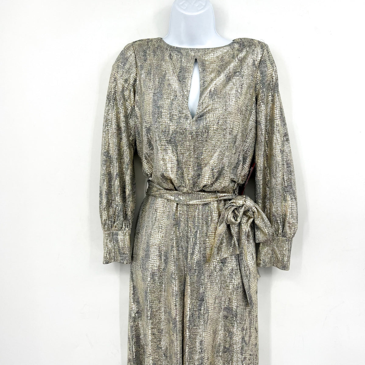 Vince Camuto Women's Metallic Wide-Leg Jumpsuit 0 Petite Gold Belted NWT