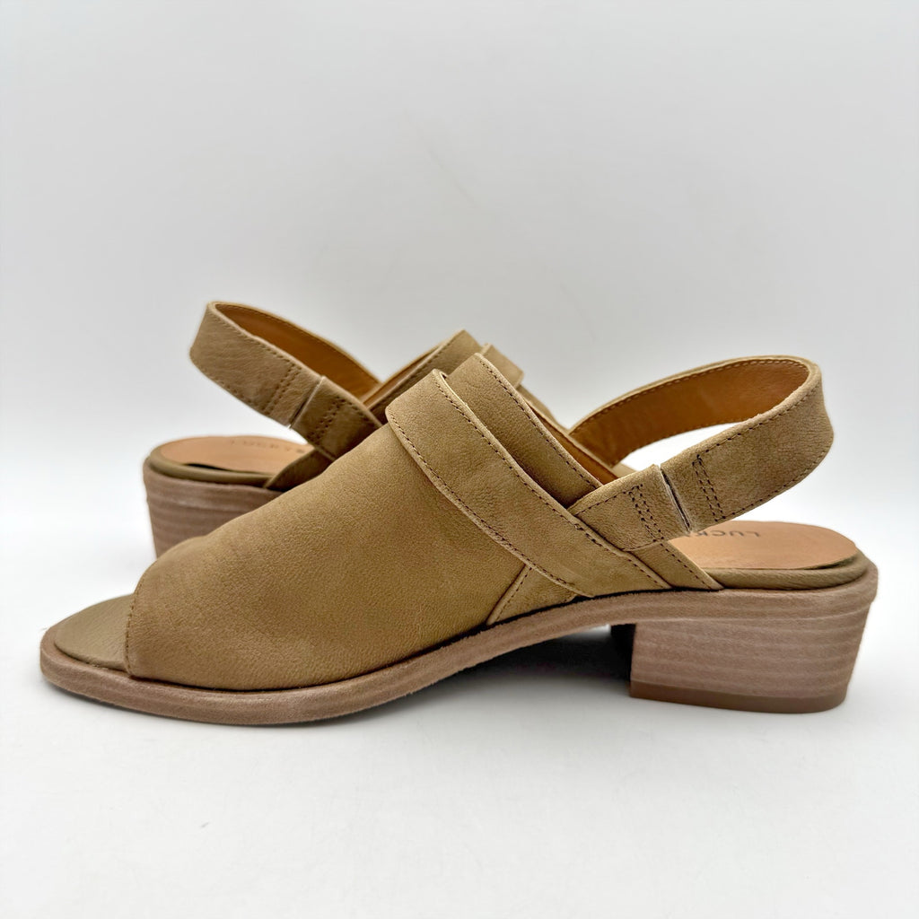 Lucky Brand Womens Badret Heel Sandals US 6 M EU 36 Dark Tan Suede NIB