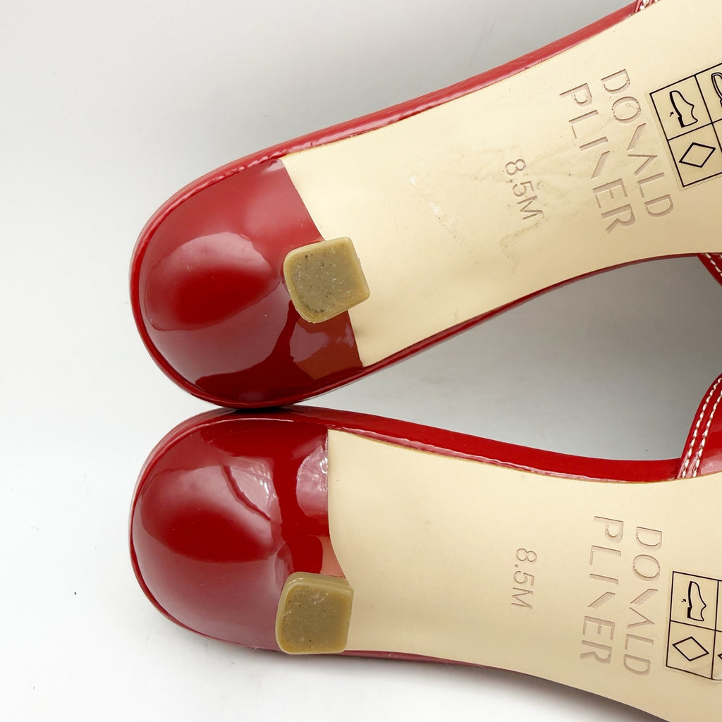 Donald Pliner Womens Cherry Heeled Sandal US 8.5 M Red Patent Leather NWOB
